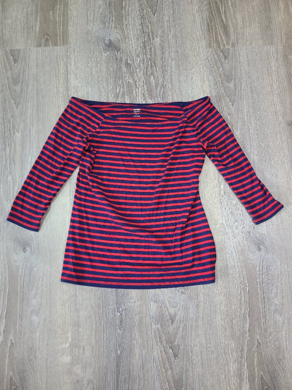 Old Navy Red Navy Blue Striped Off The Shoulder 3/4 Sleeve Top - Size Large L